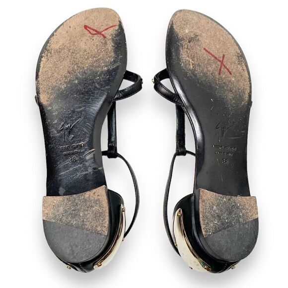 Giuseppe Zanotti Italian Black Leather Gold Metal Women’s Sandals Sz 38 (7.5 US) - Picture 6 of 8